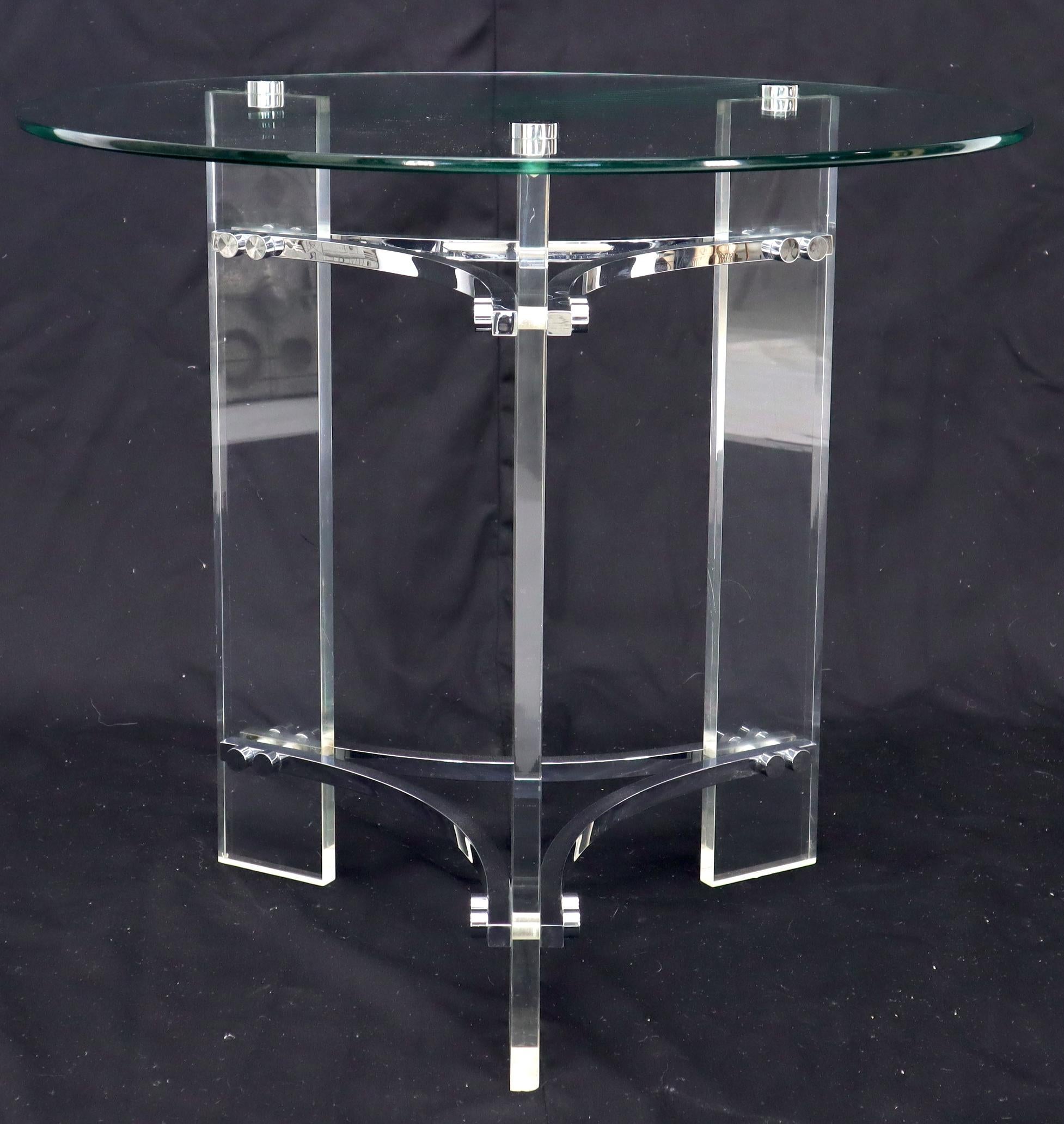 Round Glass Chrome & Lucite Occasional Side End Table Stand Charles Hollis Jones For Sale 3