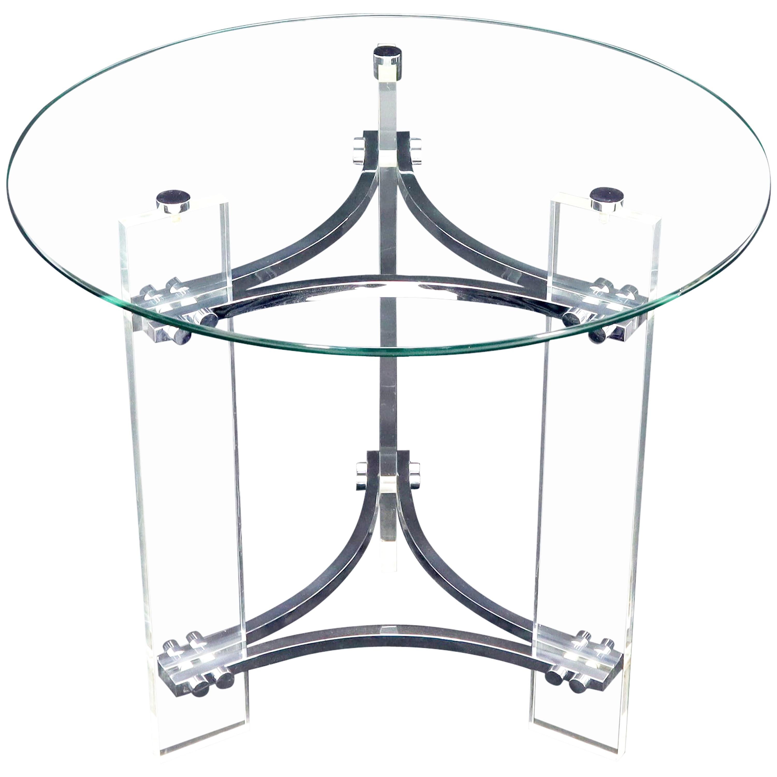Support de table d'appoint rond en verre, chrome et lucite Charles Hollis Jones