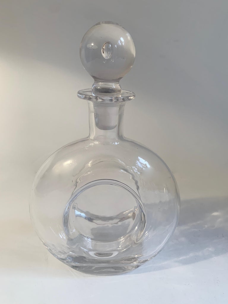 Mid-Century Modern Round Glass Decanter with Crystal Stopper For Sale
