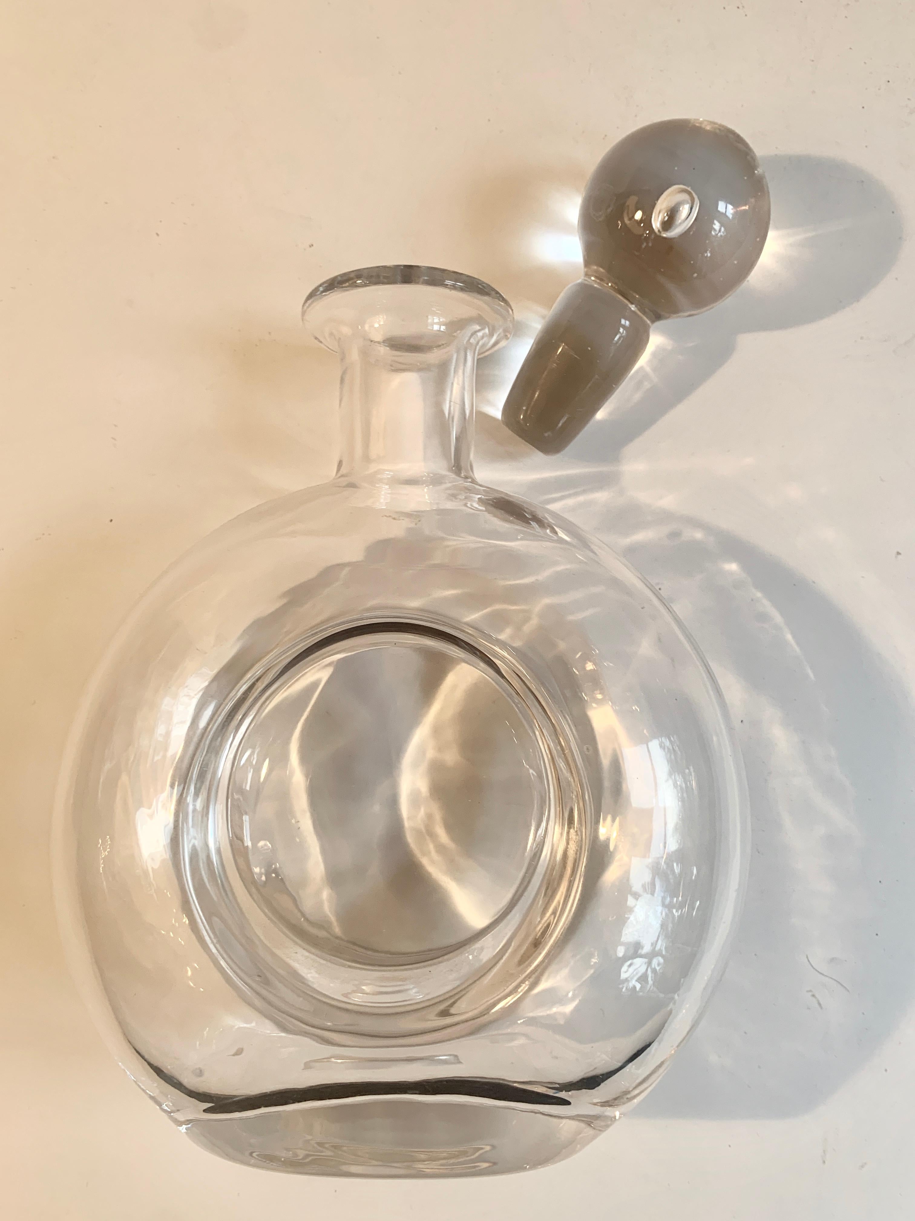 Mid-Century Modern Round Glass Decanter with Crystal Stopper