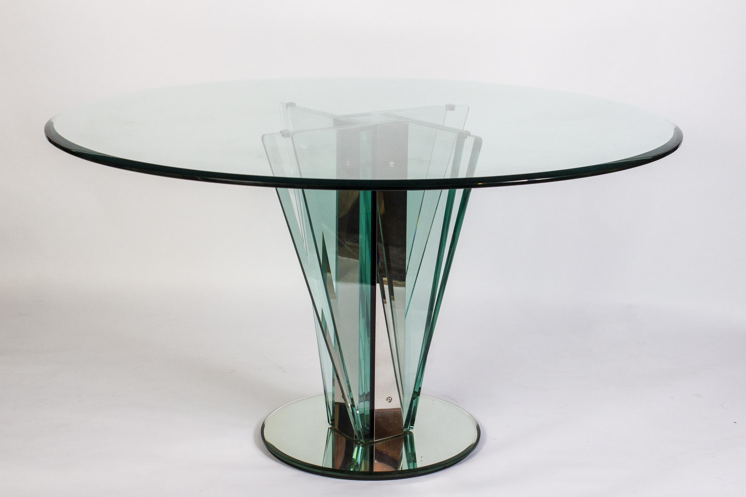 Italian Round Glass Dining or Center Table Attributed to Pietro Chiesa for Fontana Arte