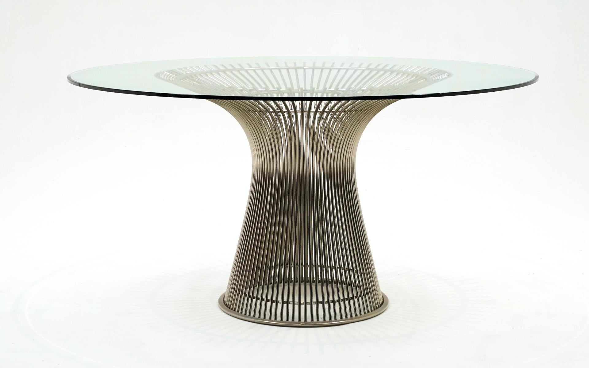 Early Warren Platner Dining Table with the original 54 inch beveled edge glass top in amazingly good condition.  The glass top is free of any significant scratches, no chips or repairs.  There may be very light scratches upon close inspection.  That