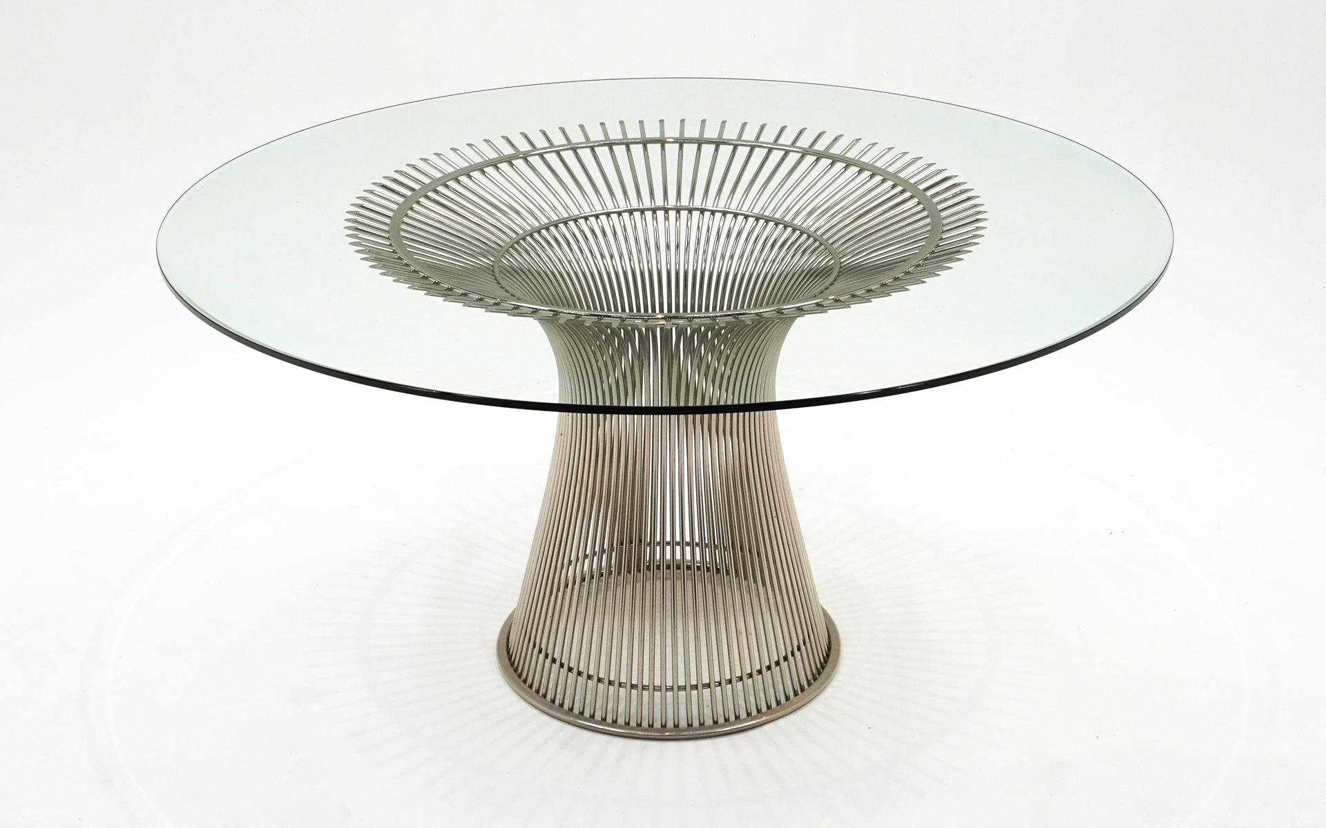 Mid-Century Modern Round Glass Dining Table by Warren Platner for Knoll.  Nickel Plated Base