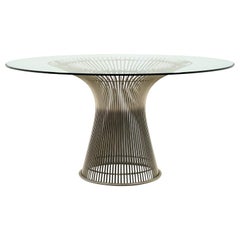 Round Glass Dining Table by Warren Platner for Knoll. Nickel Plated Base