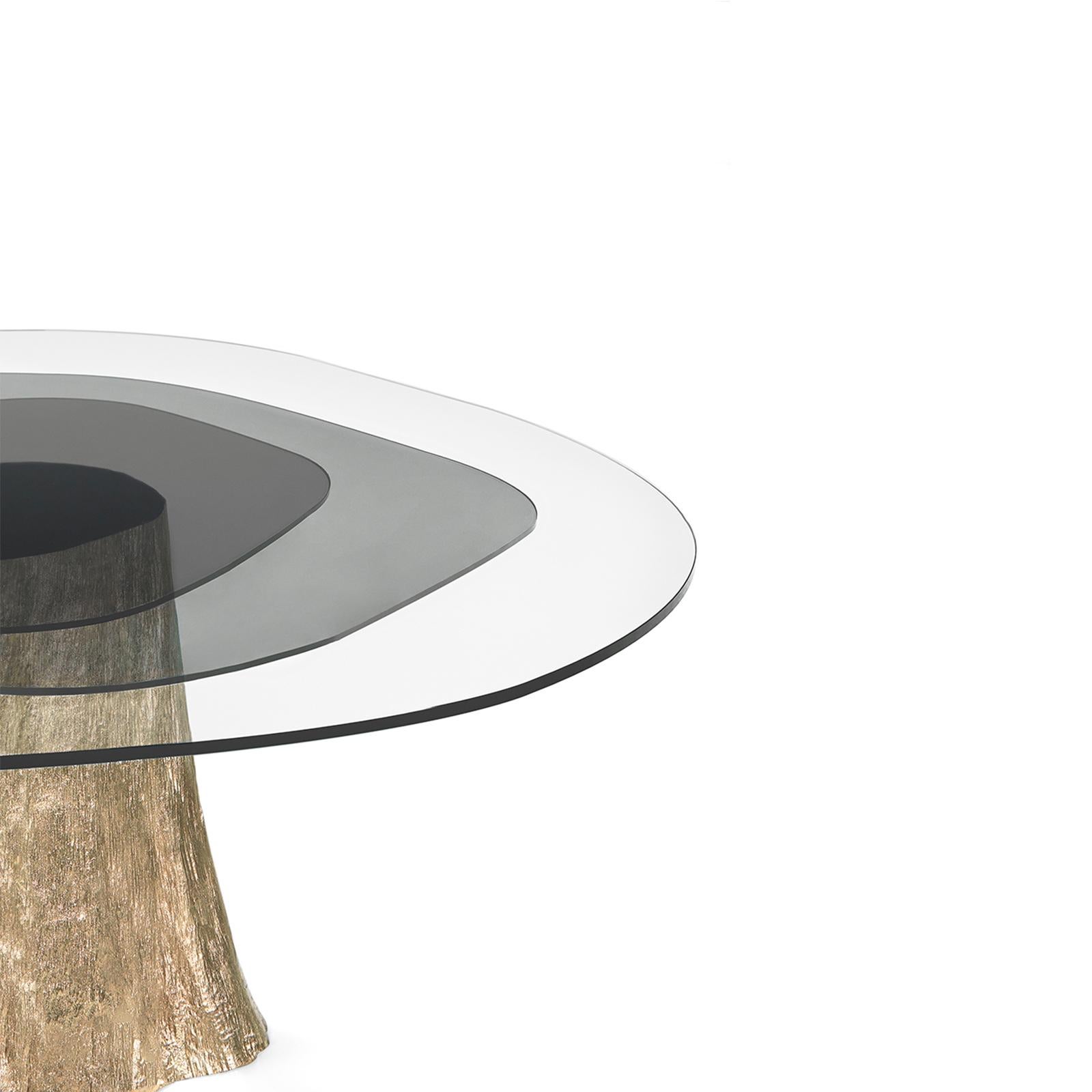 Modern Round Glass Dining Table with Pedestal Base in Cast Brass For Sale
