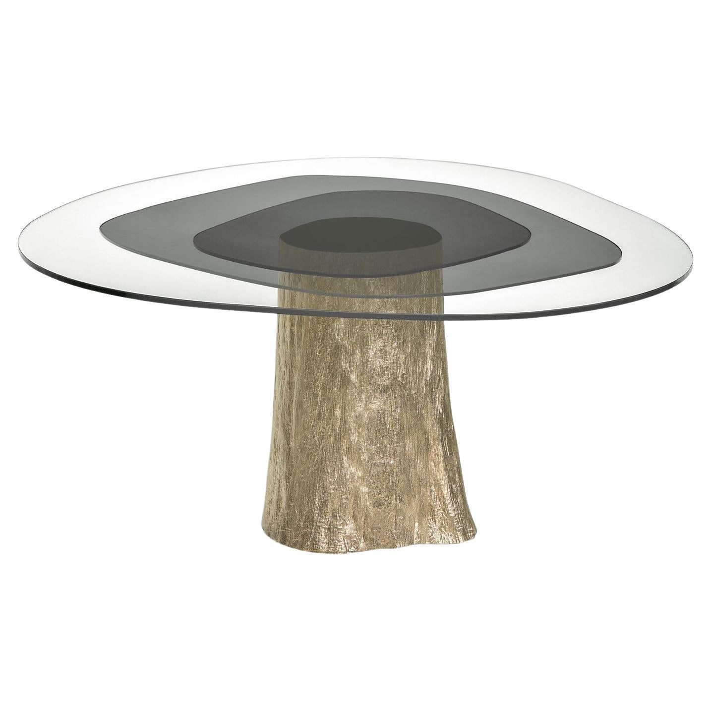 Round Glass Dining Table with Pedestal Base in Cast Brass For Sale