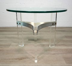 Runder Beistelltisch aus Glas, Lucite und satiniertem Chrom von Charles Hollis Jones, 1970er Jahre