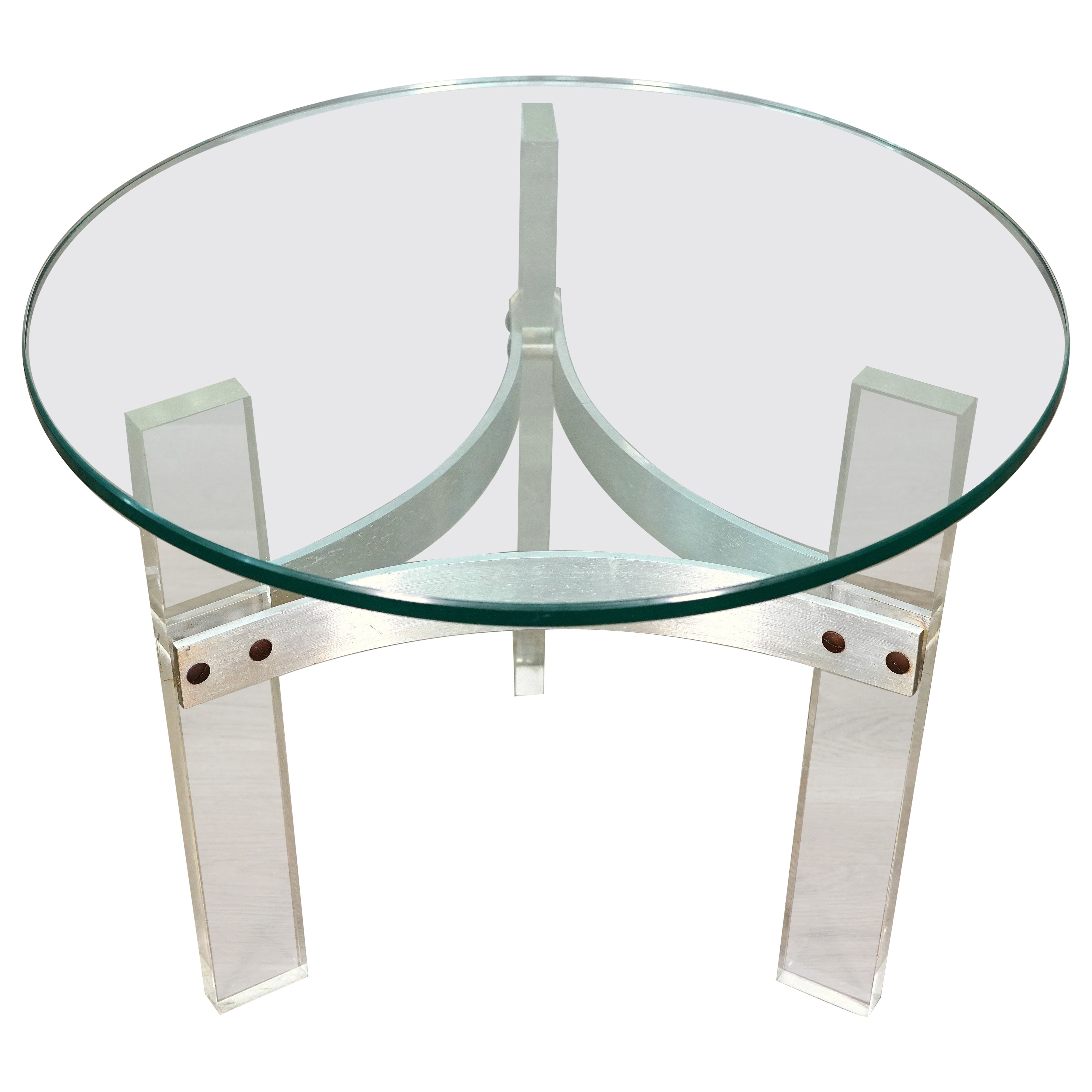 Charles Hollis Jones Lucite and Chrome Circular Side Table or End