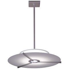 Round Glass Pendant Light with Spokes in Aluminum in the Manner of Streamline