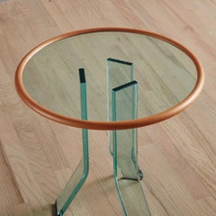 Round Glass Side Table with Wood Trim by FIAM, 1980s