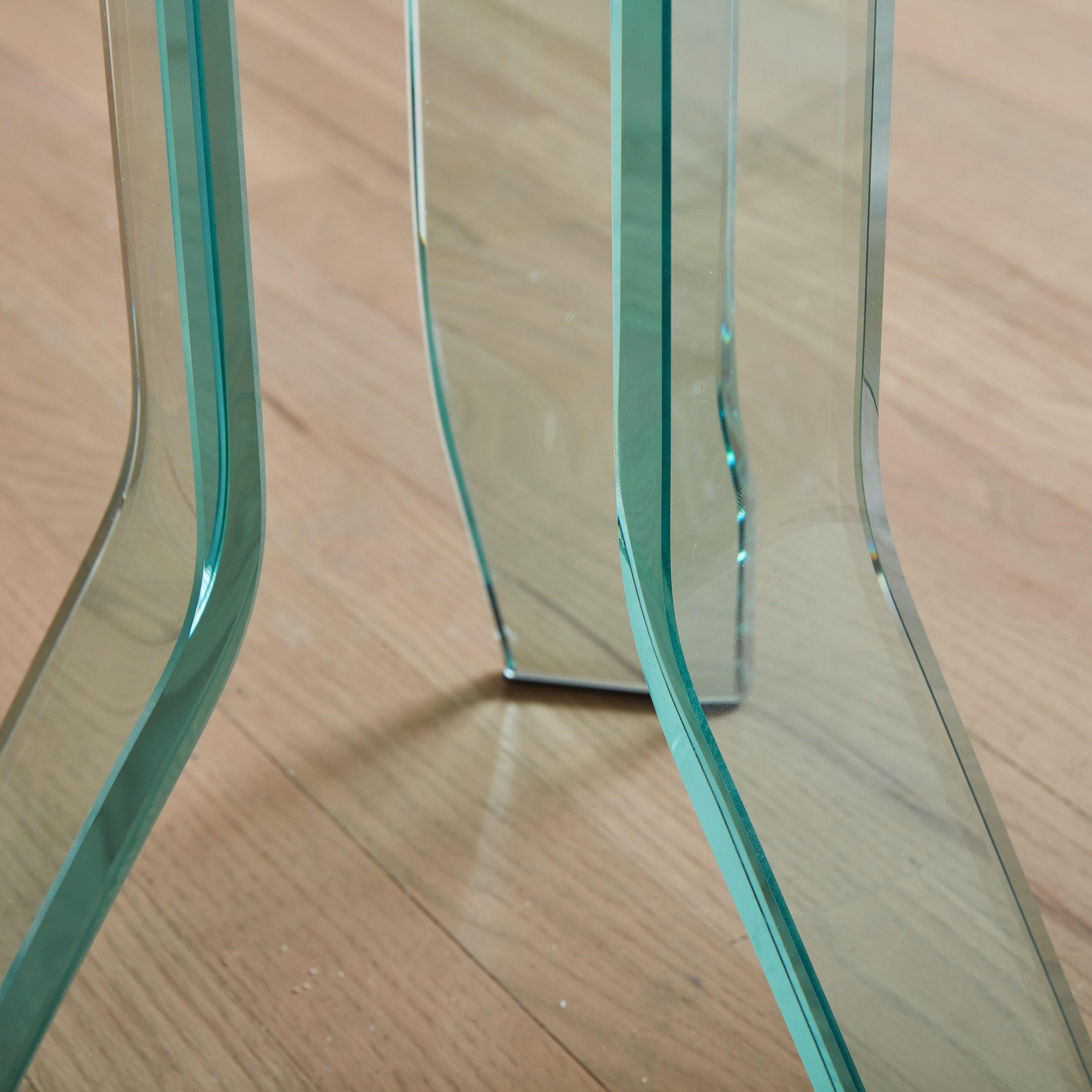 Post-Modern Round Glass Side Table with Wood Trim by FIAM, 1980s