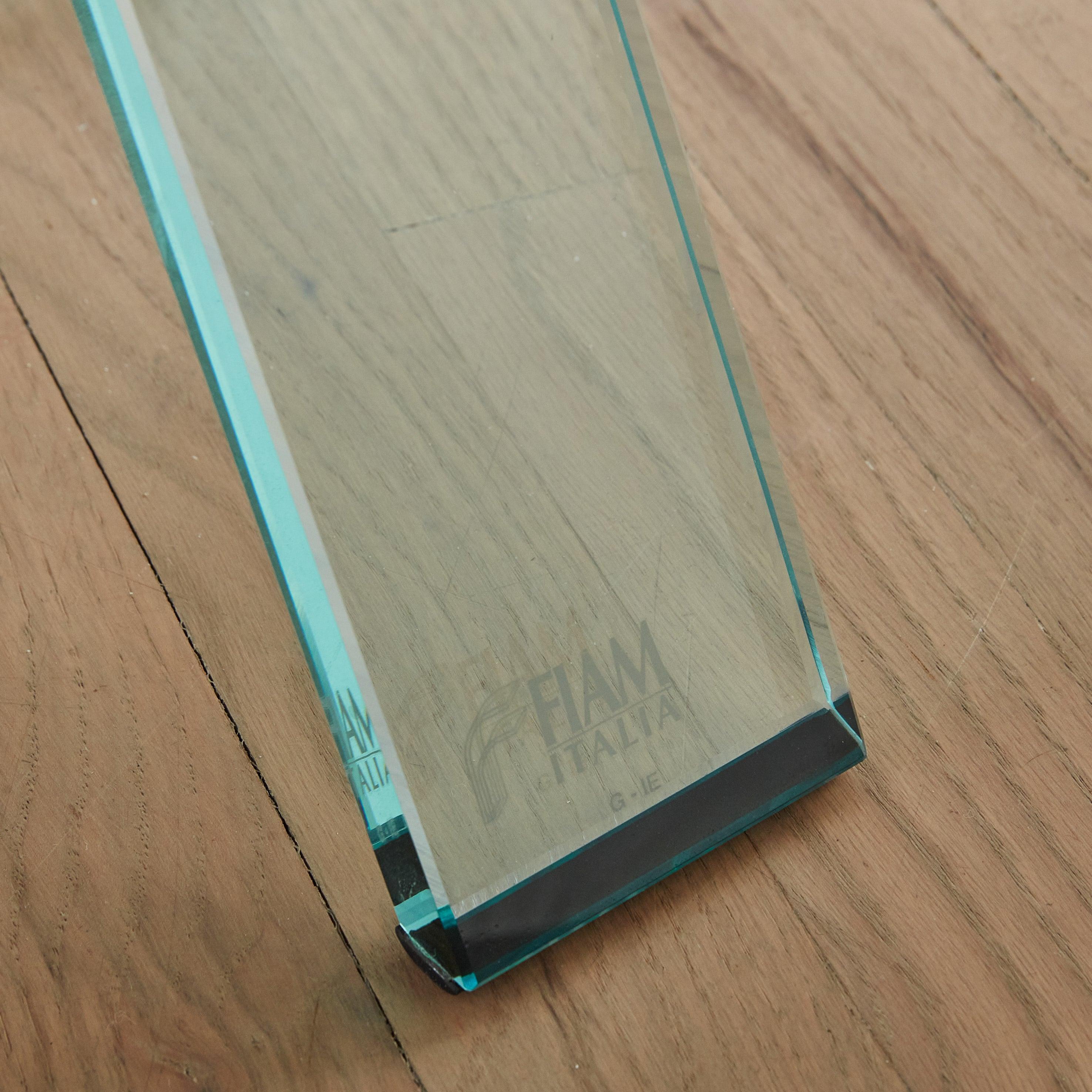Round Glass Side Table with Wood Trim by FIAM, 1980s In Good Condition In Chicago, IL