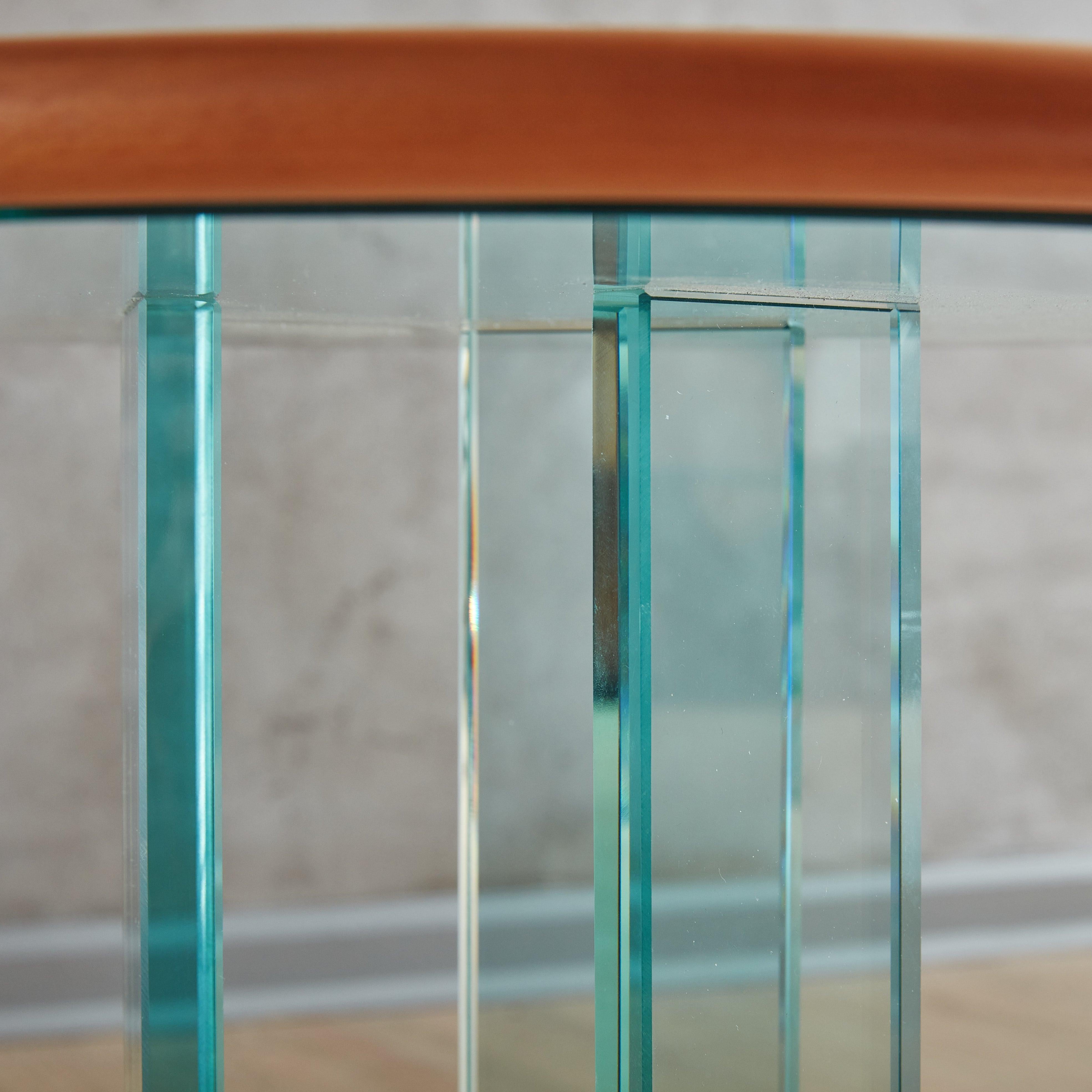 Round Glass Side Table with Wood Trim by FIAM, 1980s 3