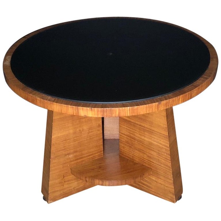 Round Glass Top Art Deco Side Table For Sale