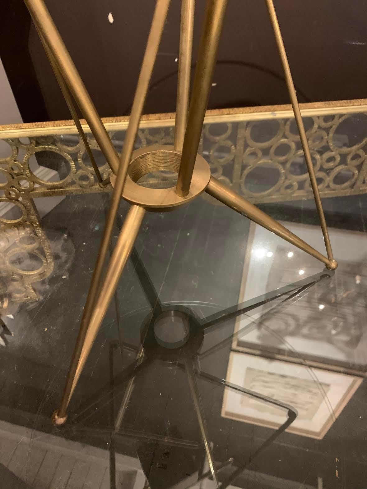 Italian Round Glass Top Brushed Bronze Base Side Table, Italy, 1970s