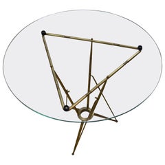 Round Glass Top Brushed Bronze Base Side Table, Italy, 1970s