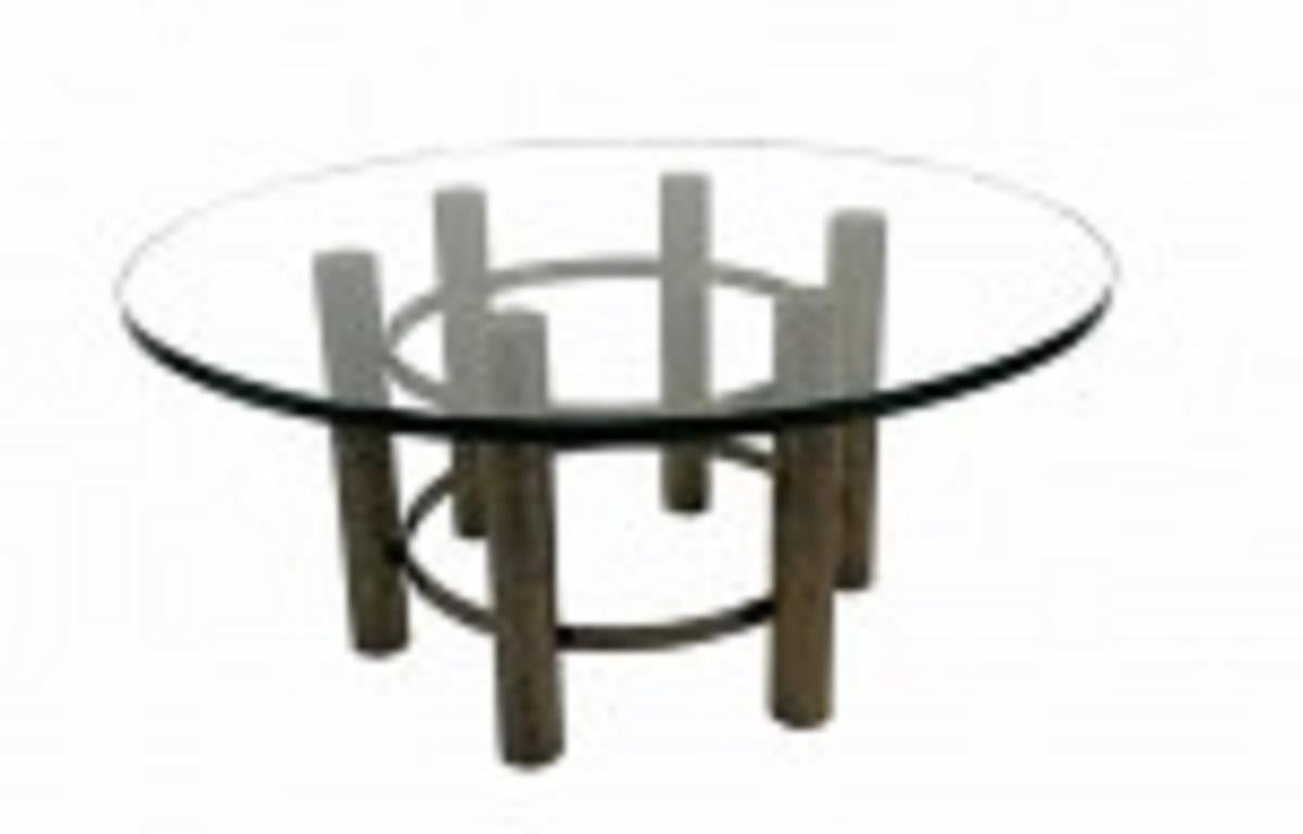 Modern Round Glass Top Coffee Table with Bronze Base For Sale