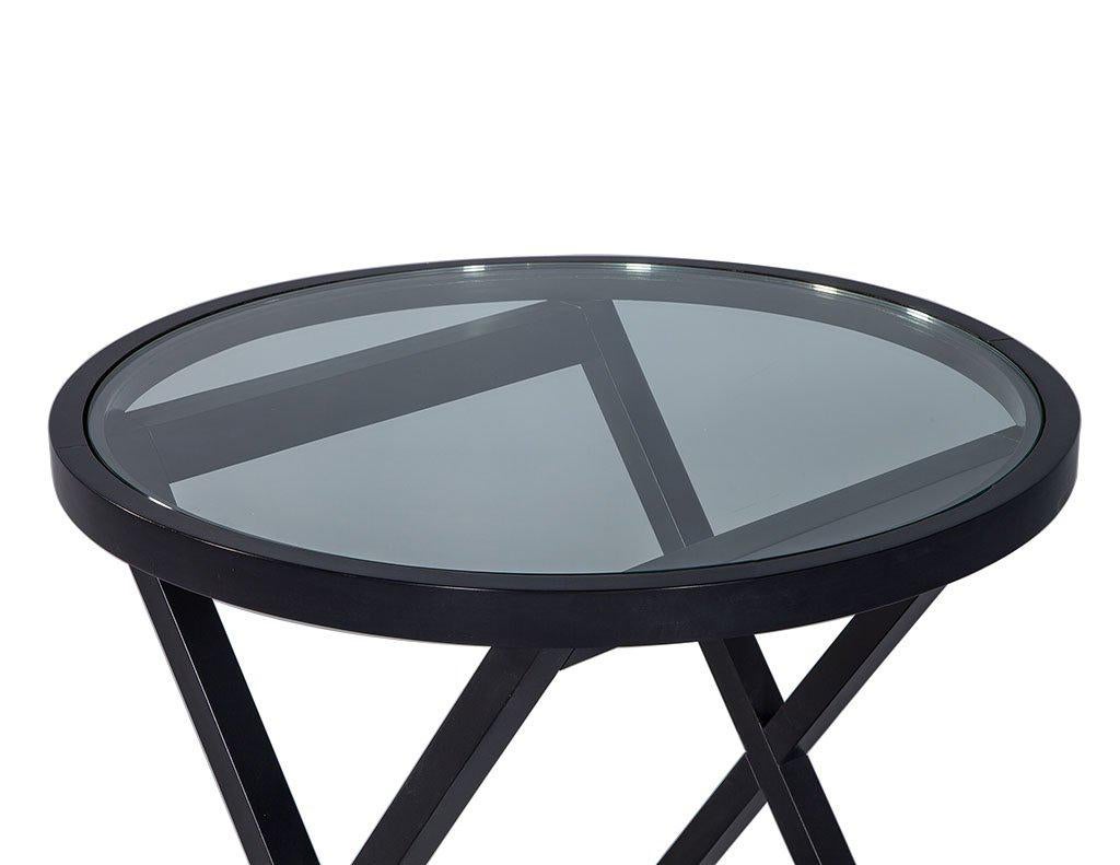Modern Round Glass Top Cross Braced Base Side Table