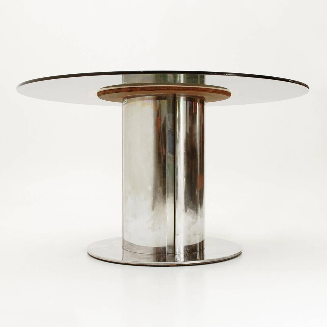 Mid-Century Modern Round Glass Top Dining Table by Cidue, 1970s