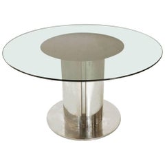 Round Glass Top Dining Table by Cidue, 1970s