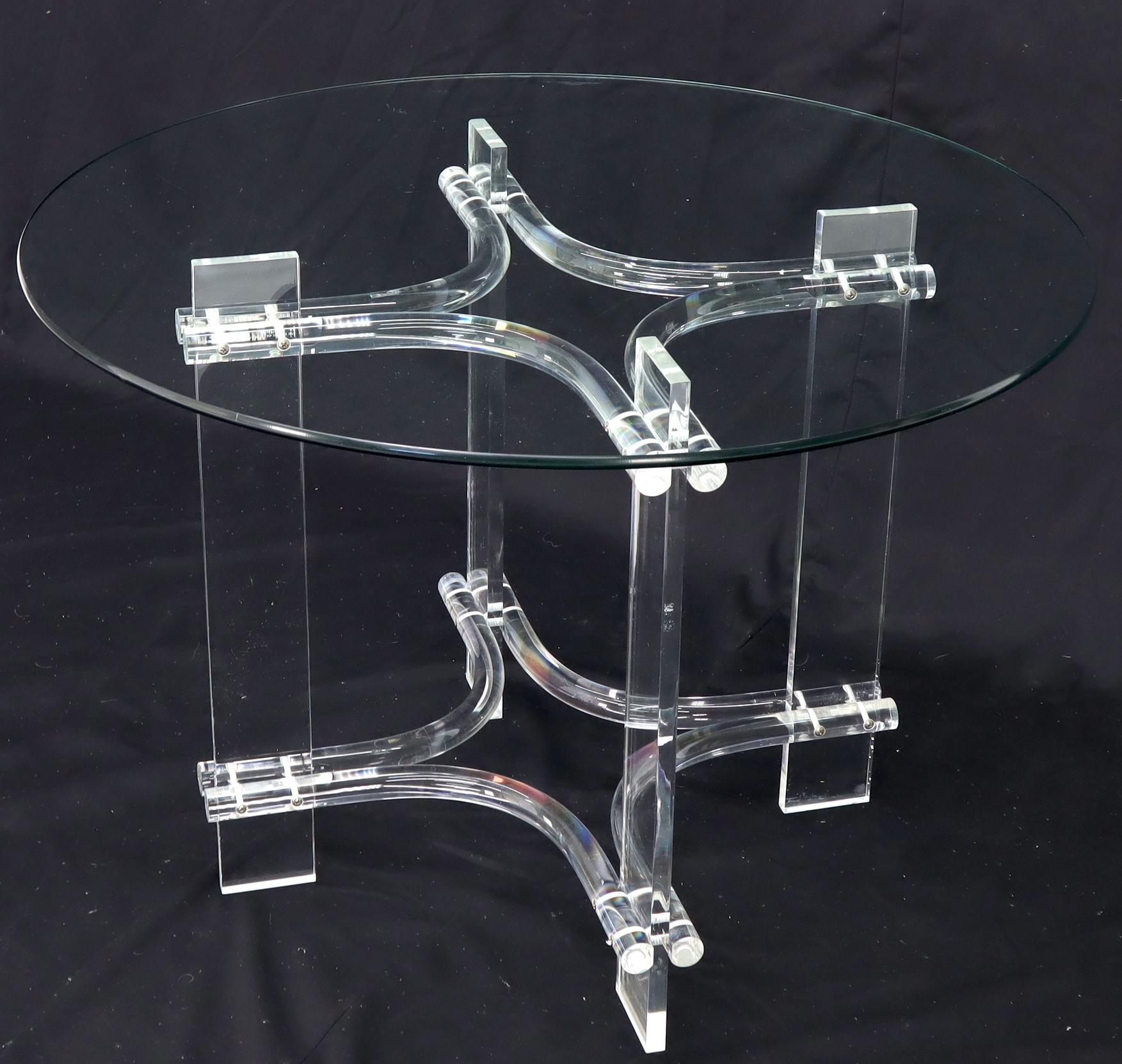 Mid-Century Modern Lucite base glass top round dinette dining table.