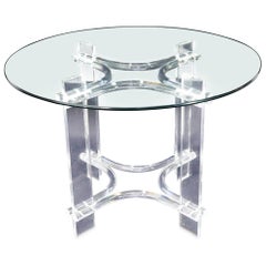 Round Glass Top Lucite Base Dining Dinette Table