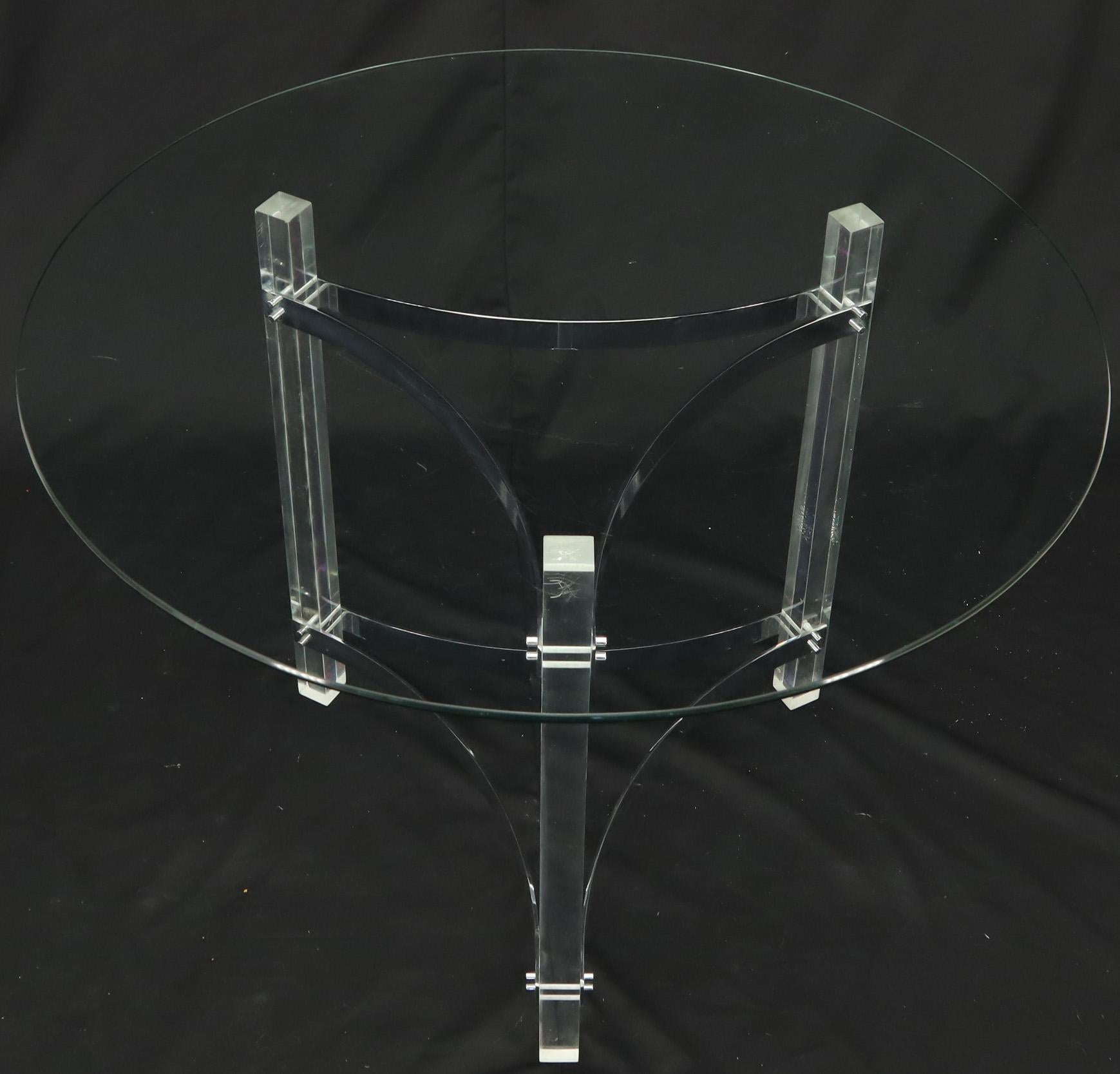 Round Glass Top Lucite Base Gueridon Center Cafe Dining Table For Sale 1