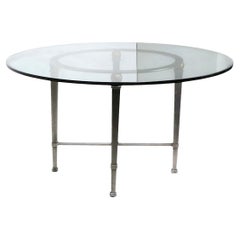 Round Glass Top Silver and Gold Gilt Directoire Style Dining Table c 1970/80's