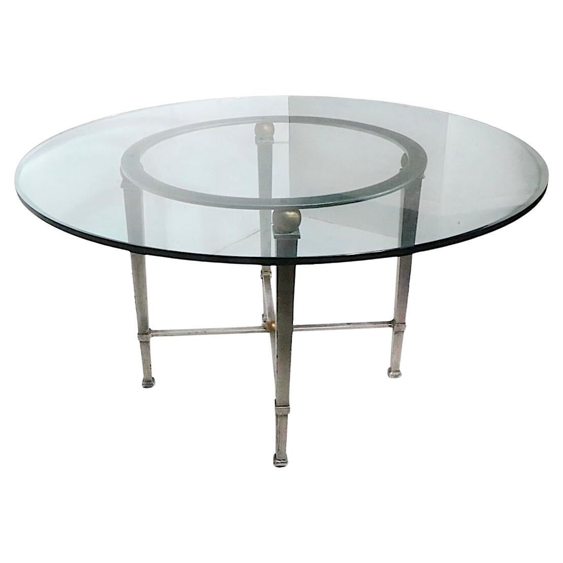Round Glass Top Silver and Gold Gilt Directoire Style Dining Table c 1970/80
s For Sale