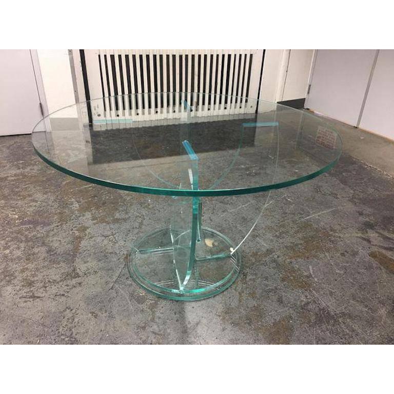 Modern Round Glass Top Table and Glass Base For Sale