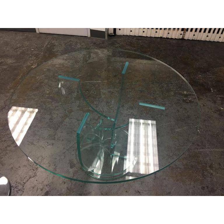 American Round Glass Top Table and Glass Base For Sale