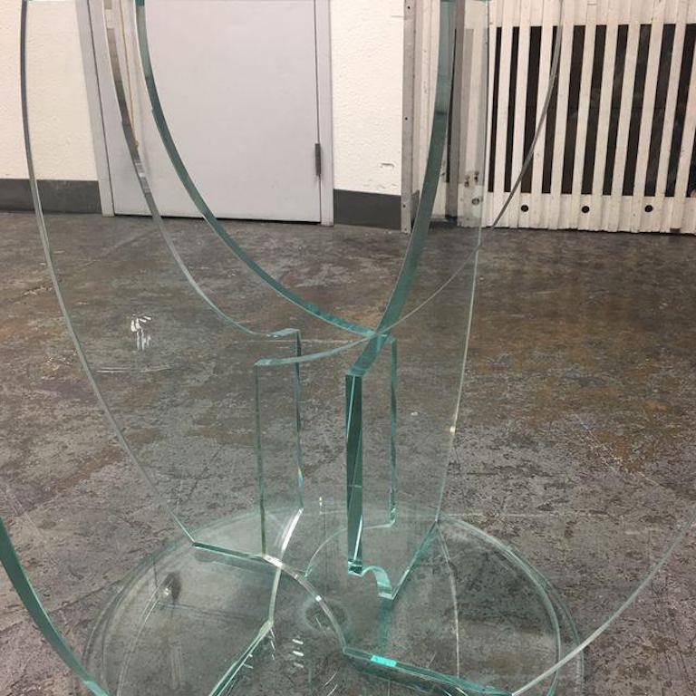 Contemporary Round Glass Top Table and Glass Base For Sale
