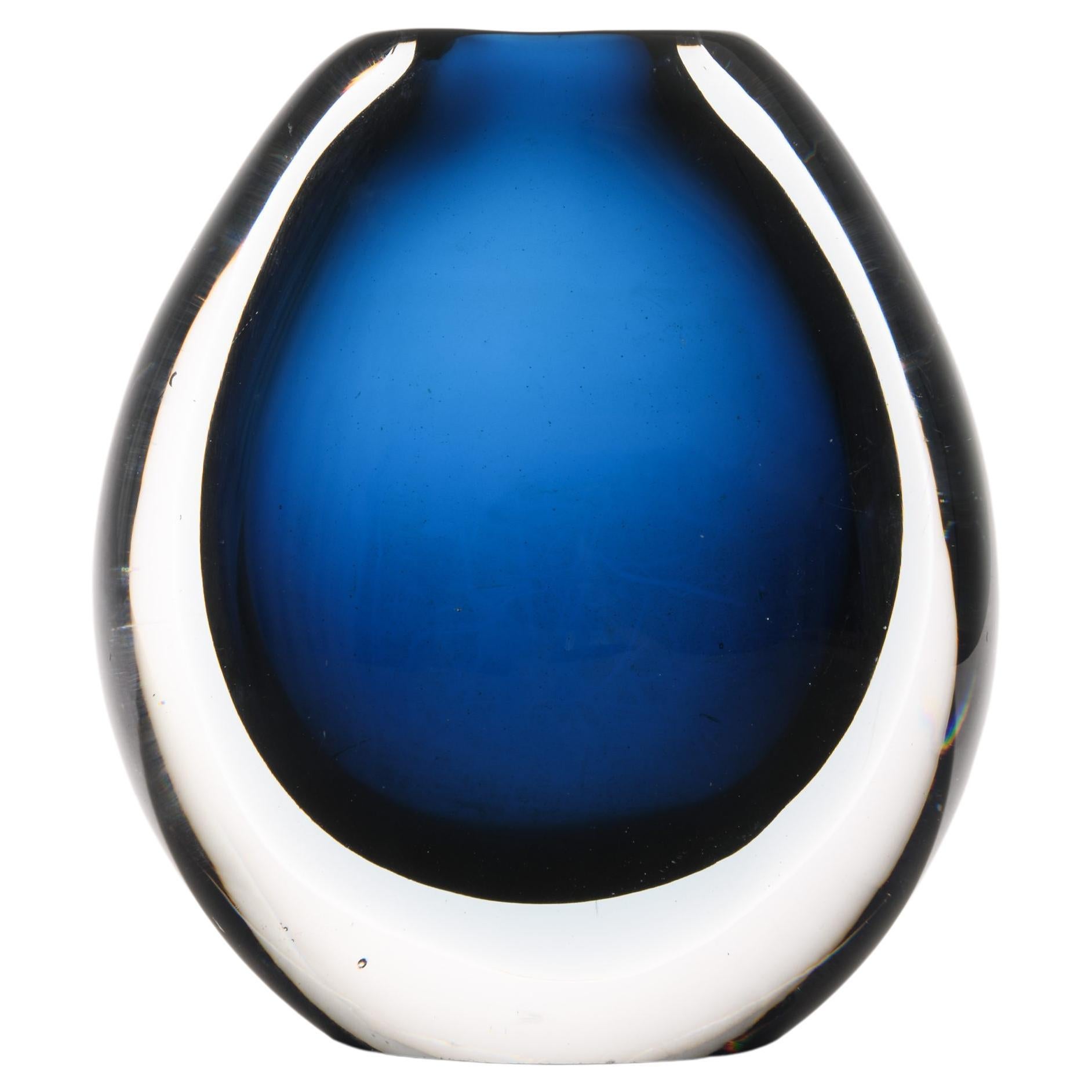 Round Glass Vase in Blue by Vicke Lindstrand, 1960's For Sale