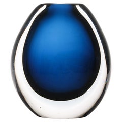 Vintage Round Glass Vase in Blue by Vicke Lindstrand, 1960's