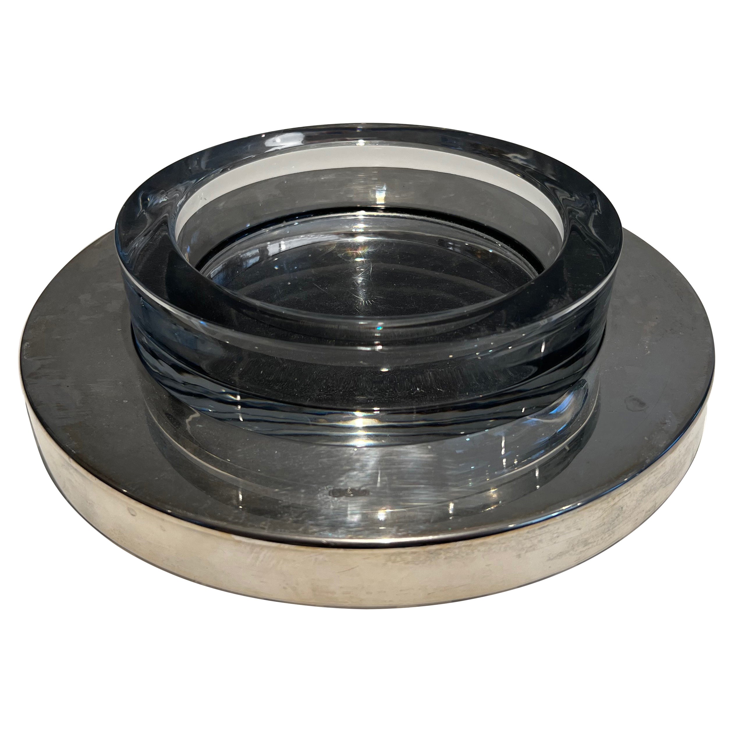 Round glass vide-poche on a chromed base. French Work. Circa 1970