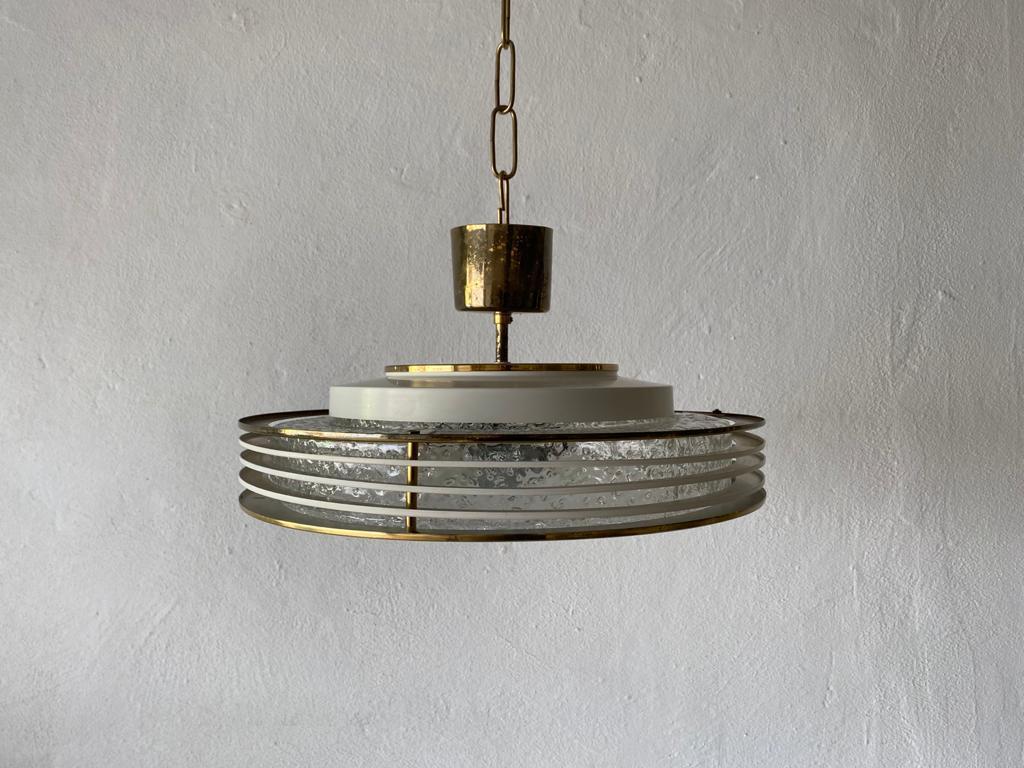 Round Glass & White/Gold Metal Ceiling Lamp by Doria, 1960s, Germany For Sale 7