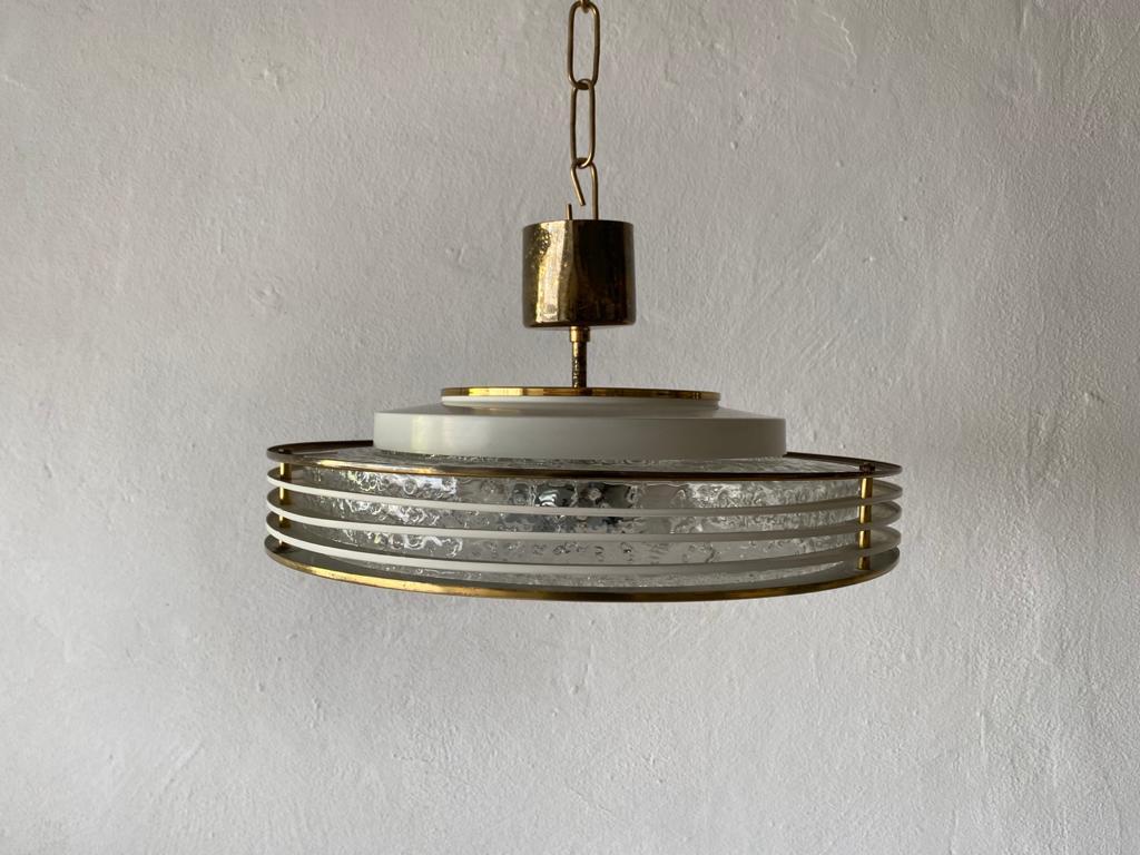 Mid-Century Modern Round Glass & White/Gold Metal Ceiling Lamp by Doria, 1960s, Germany For Sale