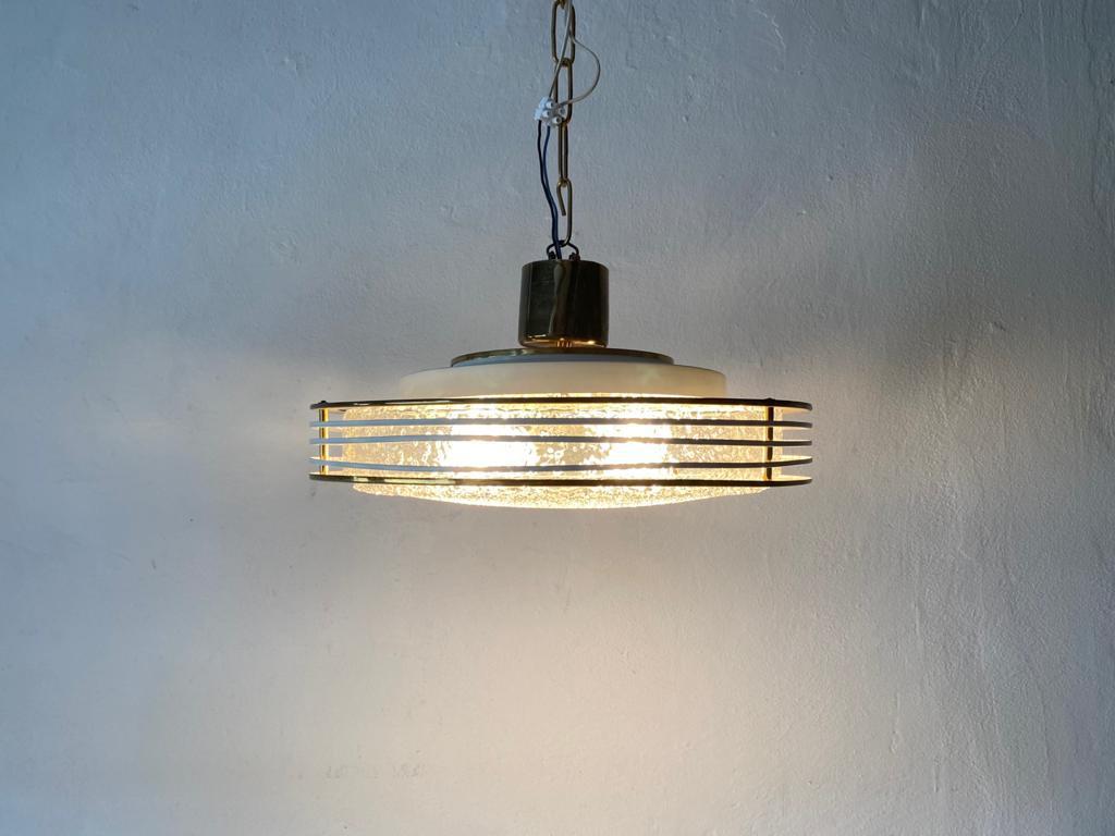 Mid-20th Century Round Glass & White/Gold Metal Ceiling Lamp by Doria, 1960s, Germany For Sale
