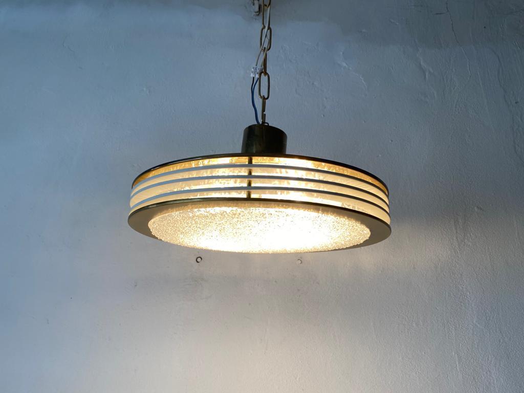 Round Glass & White/Gold Metal Ceiling Lamp by Doria, 1960s, Germany For Sale 2