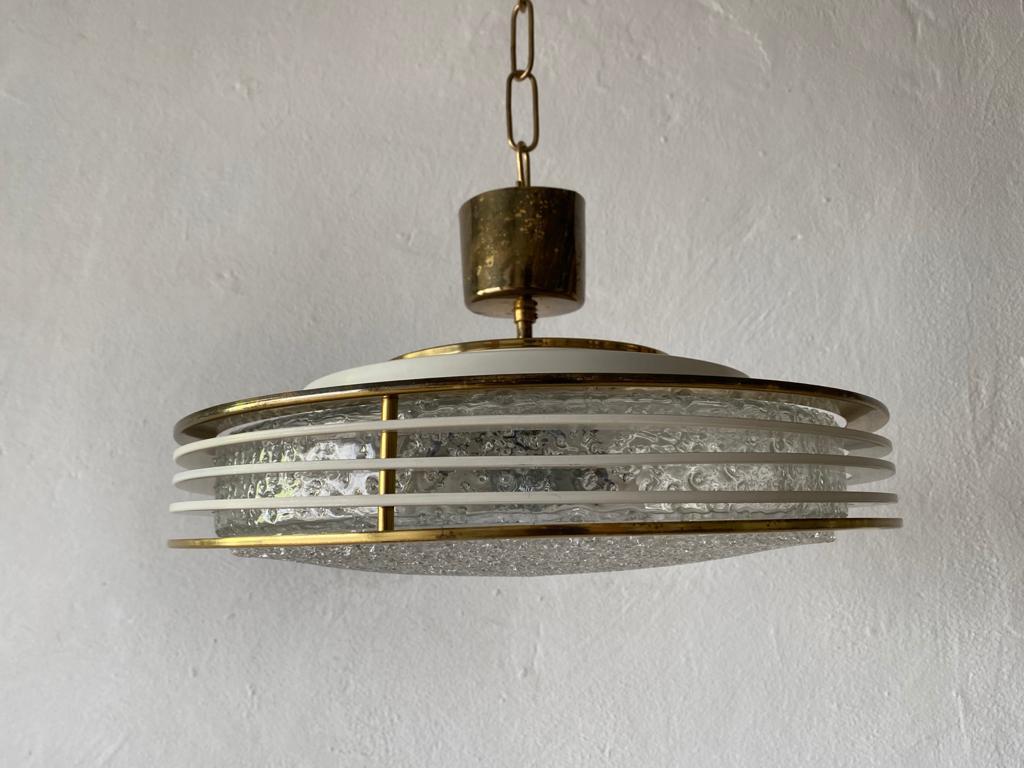 Round Glass & White/Gold Metal Ceiling Lamp by Doria, 1960s, Germany For Sale 3