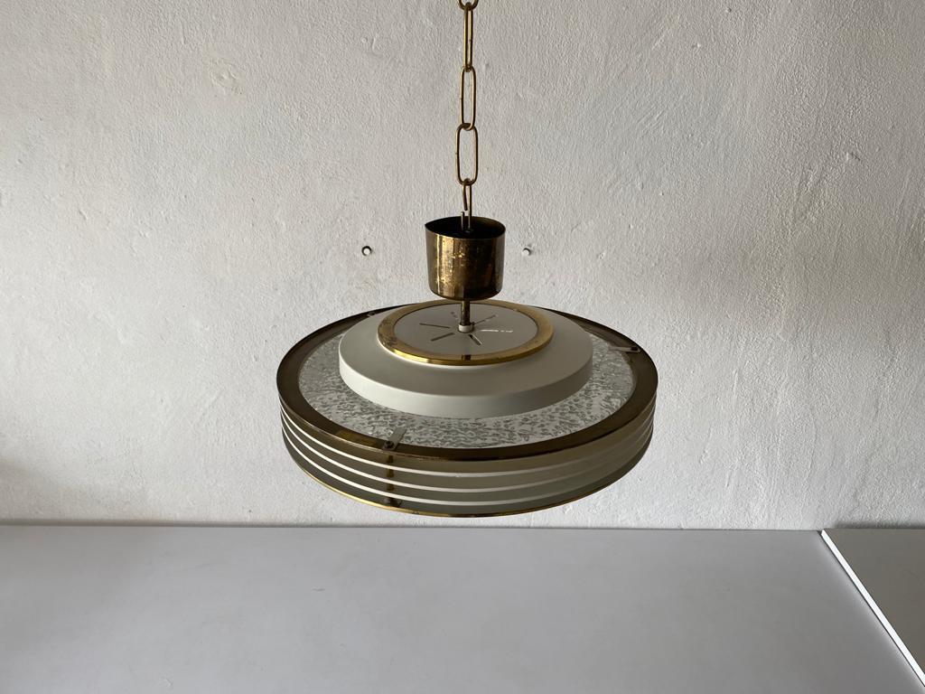 Round Glass & White/Gold Metal Ceiling Lamp by Doria, 1960s, Germany For Sale 4