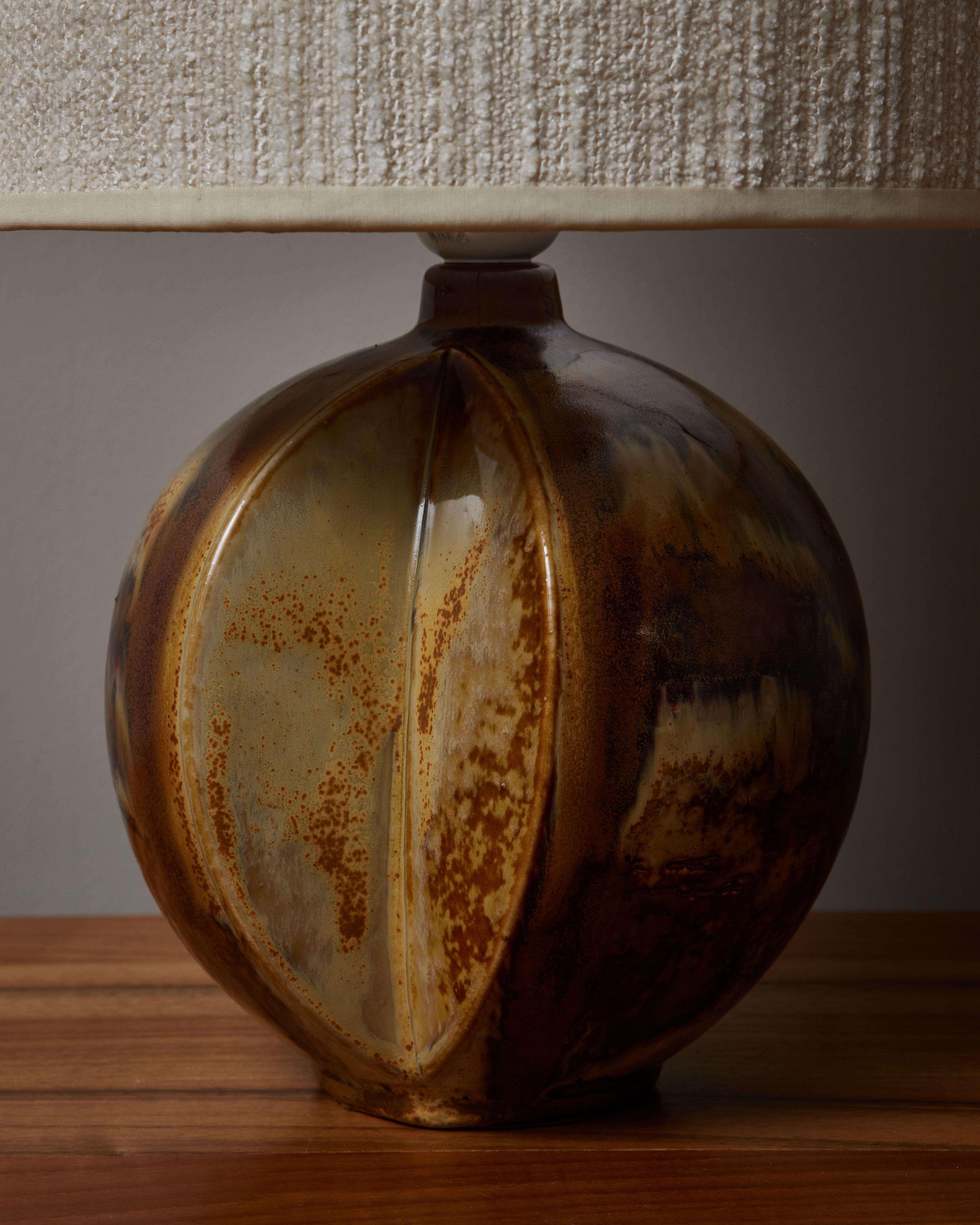 Danish Round Glazed Ceramic Table Lamp by Søholm Stentøj