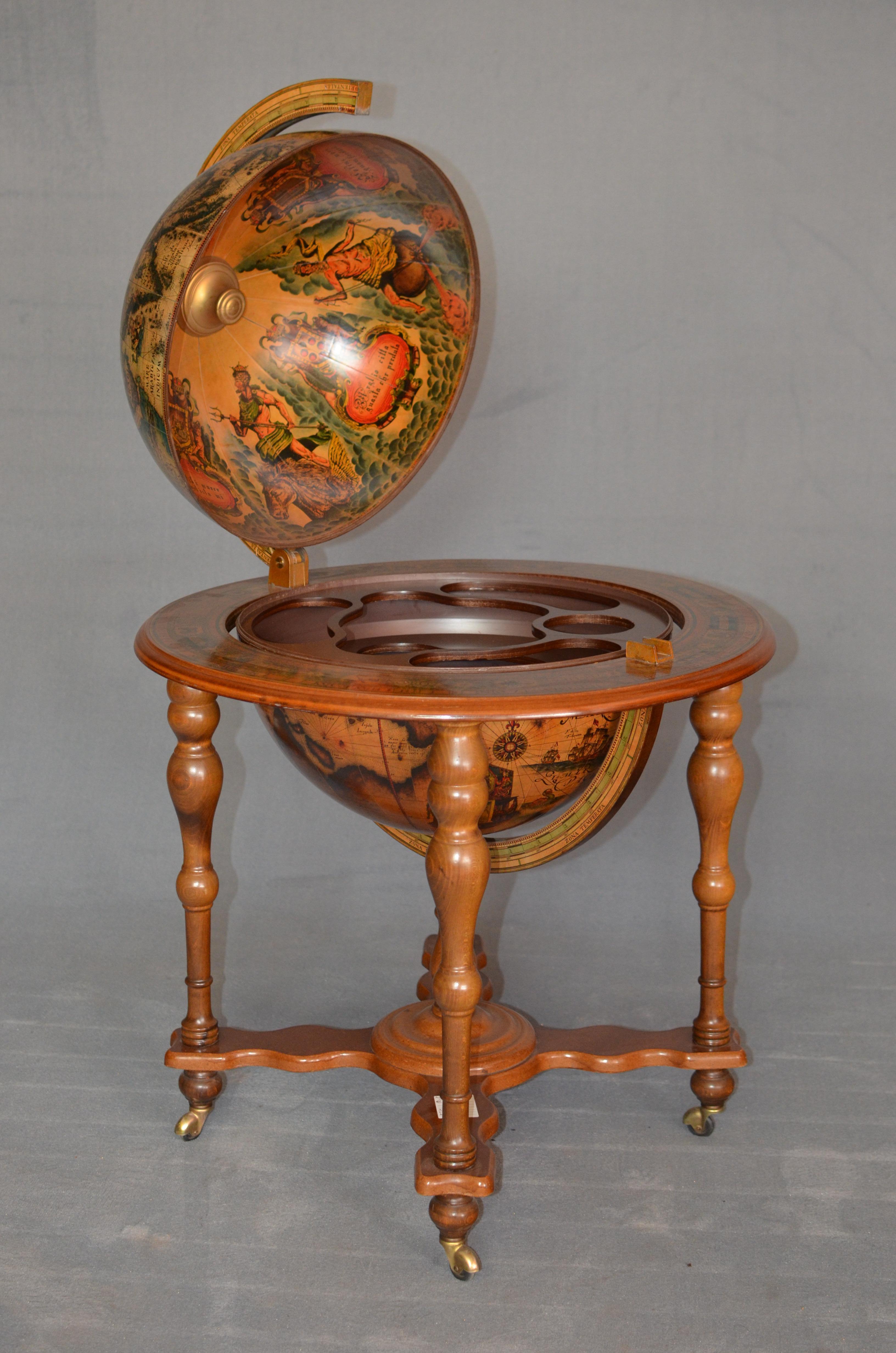 Other Round Globe Bar Cart in Light French Walnut Wood, 1950s