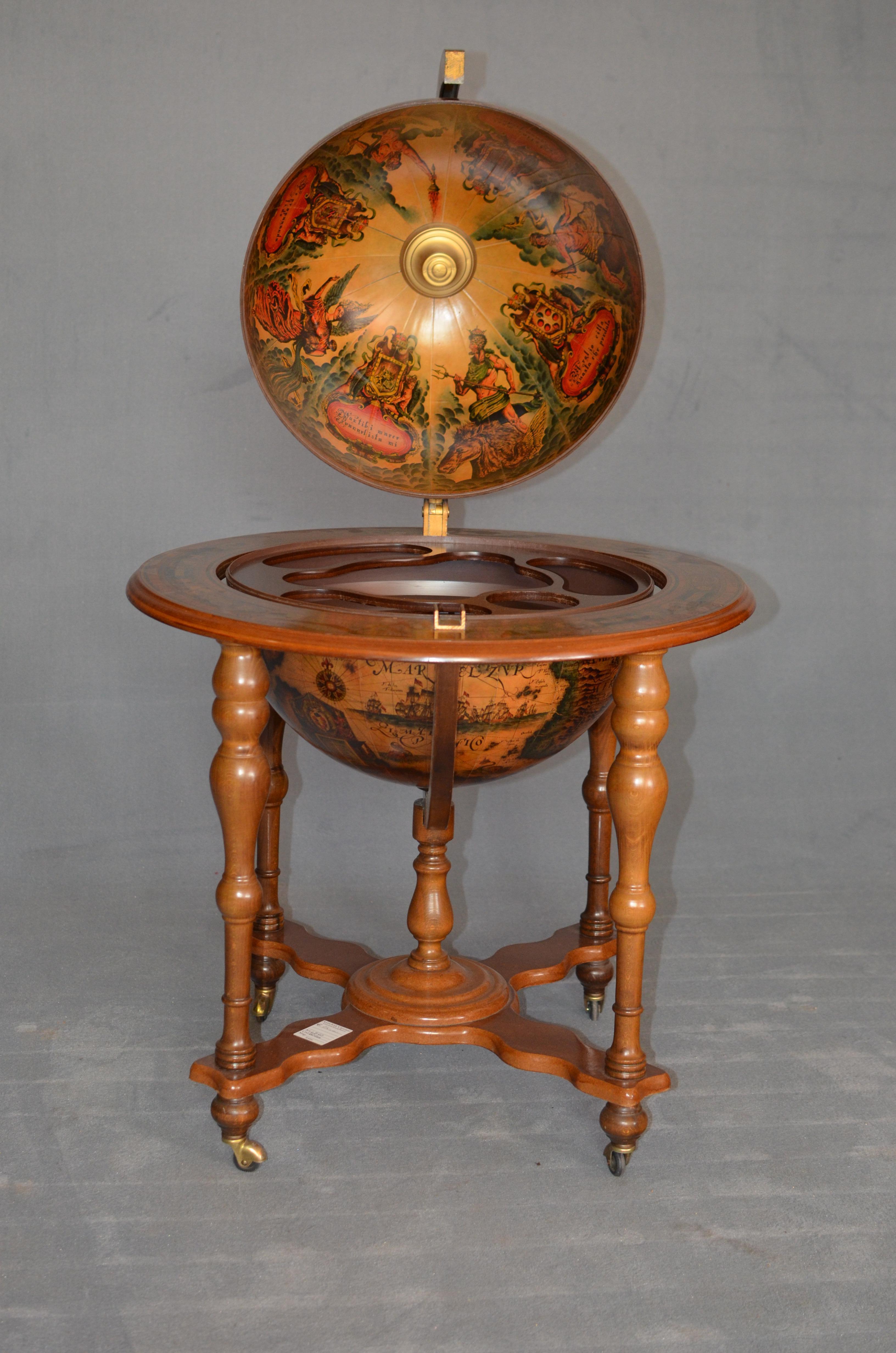 Round Globe Bar Cart in Light French Walnut Wood, 1950s 2