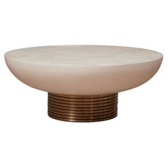 Round Goatskin and Brass Mid-Century Sofa Table, 1990