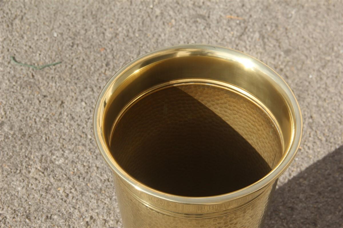 Mid-20th Century Round Gold Brass Hammered Umbrella Stand Italian Midcentury Design For Sale