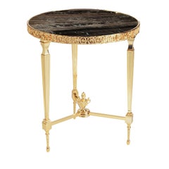 Round Gold Brass Structure With Marble Top Side Table