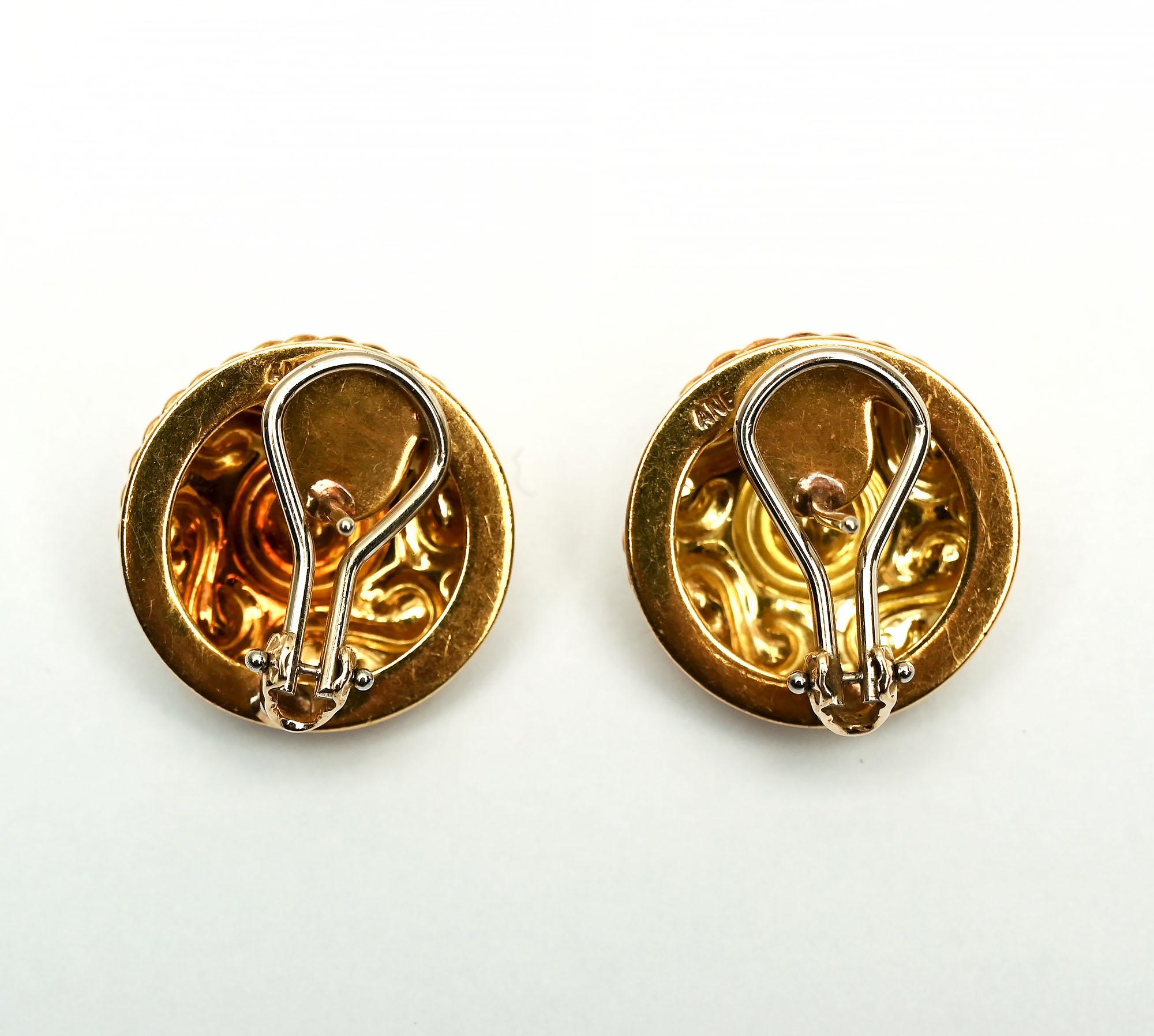Contemporary Round Gold Earrings with Center Diamond For Sale