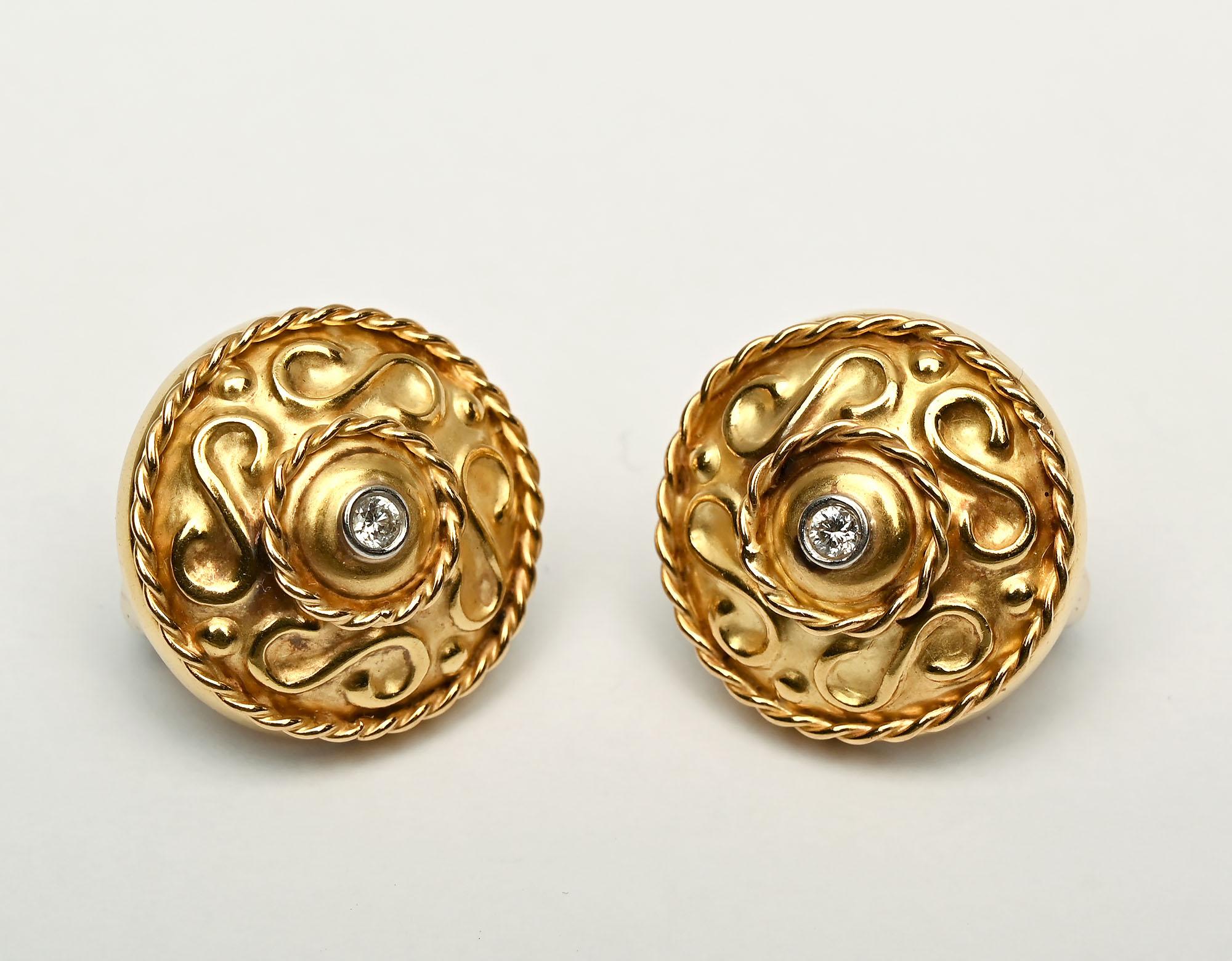 Round Cut Round Gold Earrings with Center Diamond For Sale