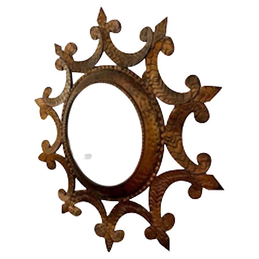 Mid-20th Century Round Gold Gilt Curly Framed Mirror, Spain, 1950s For Sale